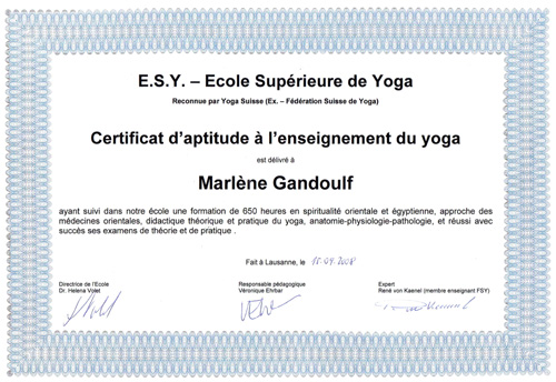 diplome yoga suisse